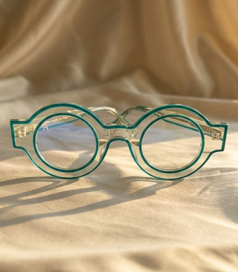 Round eyeglasses with green frame blue light glasses 